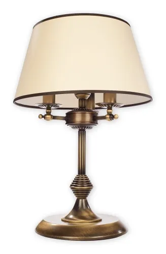 Mosiężna patynowana klasyczna lampa stołowa z materiałowym abażurem ecru Lemir O2078 LD3 PAT Maxim 3xE14 51cm Nowość
