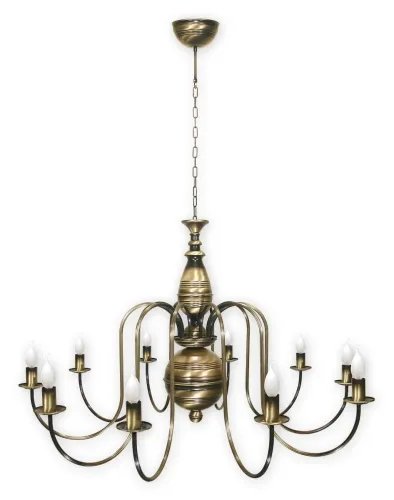 Kup teraz Klasyczna świecona mosiężna patynowana lampa wisząca na łańcuchu Lemir 19_10 MIDI Max Pat Kandelabr 10xE14 105cm