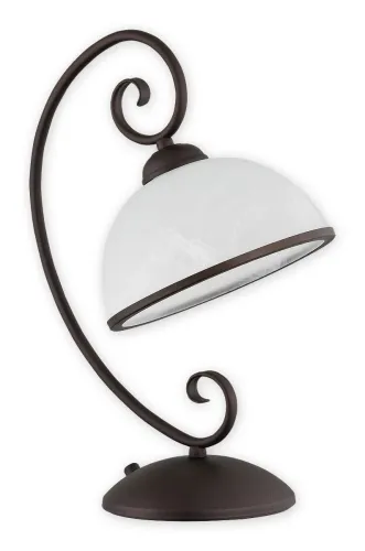 Tani Klasyczna lampa stołowa w kolorze rdza wenge z szklanym kloszem Lemir O2498 L1 RW Indra E27