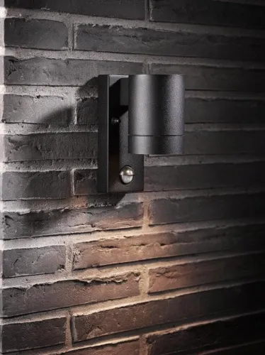 Zewnętrzna lampa ścienna kinkiet na elewację Nordlux 21509103 Tin Maxi Sensor GU10 IP54 czujnik ruchu zmierzchu 16x7,6cm czarny Bezpieczna płatność