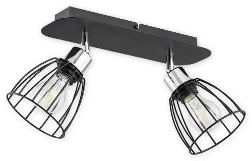 Kup online Czarna lampa sufitowa z dwoma reflektorami i chromowanymi dodatkami Lemir O2692 P2 CZA Hornet 2xE27