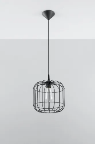 Do wyczerpania zapasów Czarna lampa wisząca z drucianym kloszem Sollux Lighting SL.0296 Celta E27 25cm