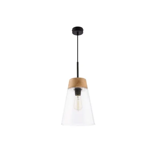 Nowy Lampa wisząca z drewnem i szklanym transparentnym kloszem Jupiter 1537 Domino E27 23cm