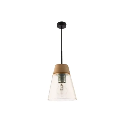 Lampa wisząca z drewnem i szklanym bursztynowym kloszem Jupiter 1539 Domino E27 23cm Popularny