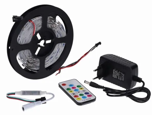 Obniżka ceny Zestaw taśma LED RGB SMD5050 4,8W 12V 150LED + pilot i zasilacz Prescot PRZ-RGB-24W-D